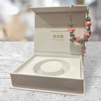 Pulsera de Plata con Lazo Rosa