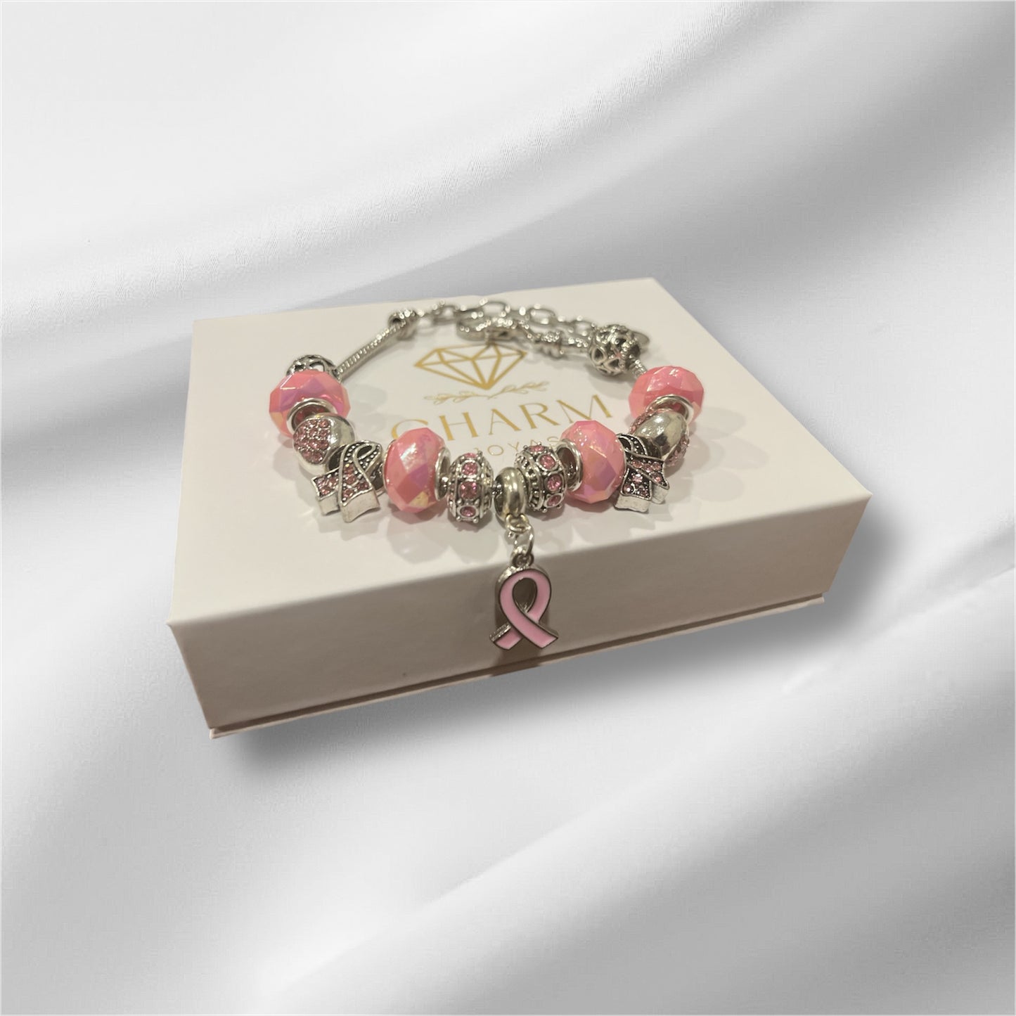Pulsera de Plata con Lazo Rosa