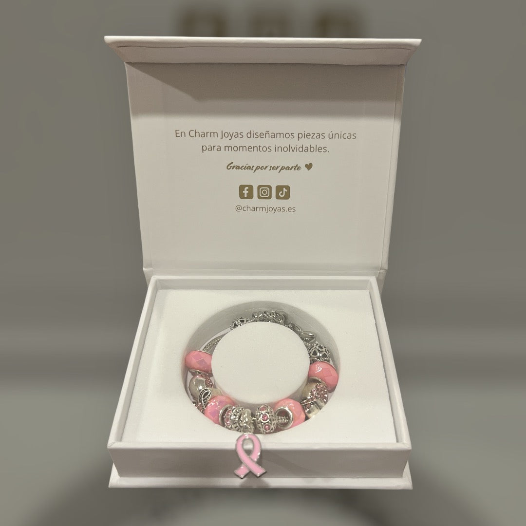 Pulsera de Plata con Lazo Rosa