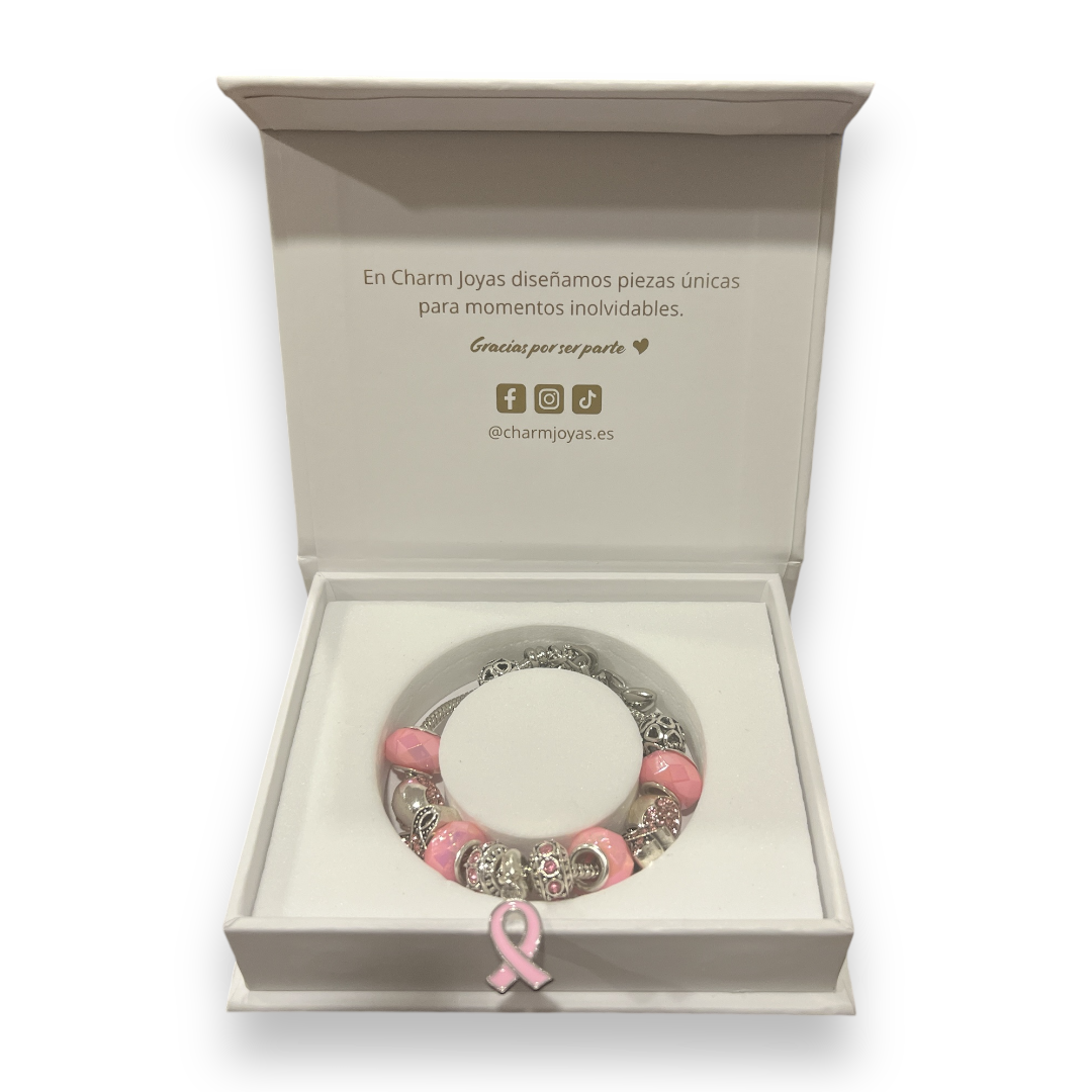 Pulsera de Plata con Lazo Rosa