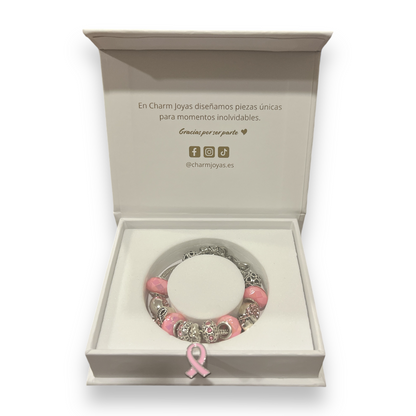 Pulsera de Plata con Lazo Rosa