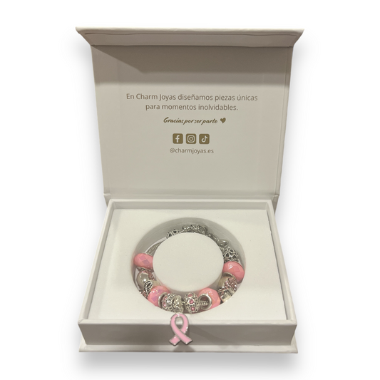 Pulsera de Plata con Lazo Rosa